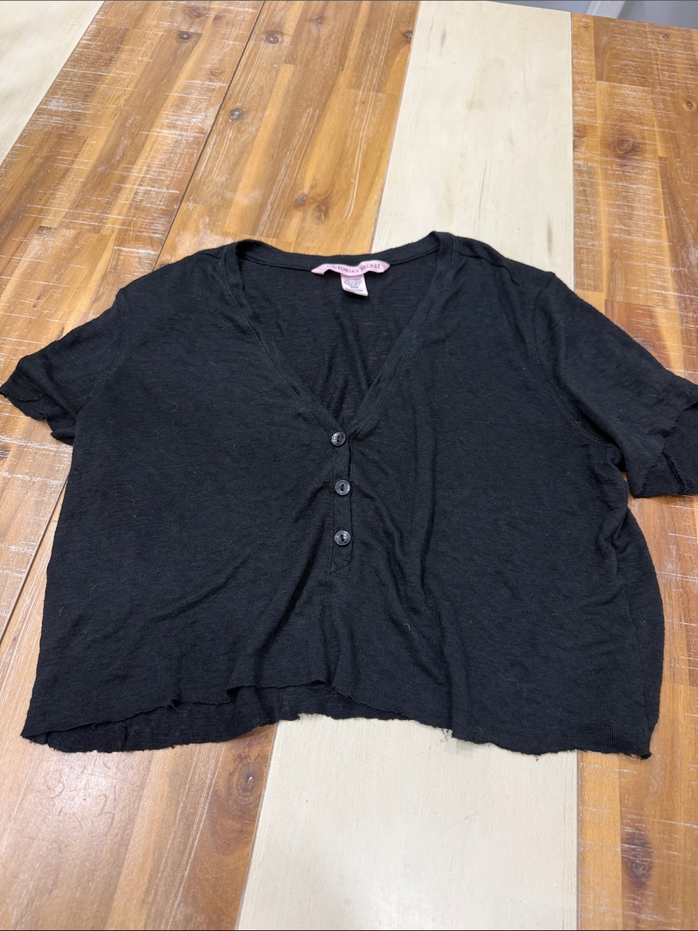 Victoria's Secret Black Cropped Button V-Neck Top